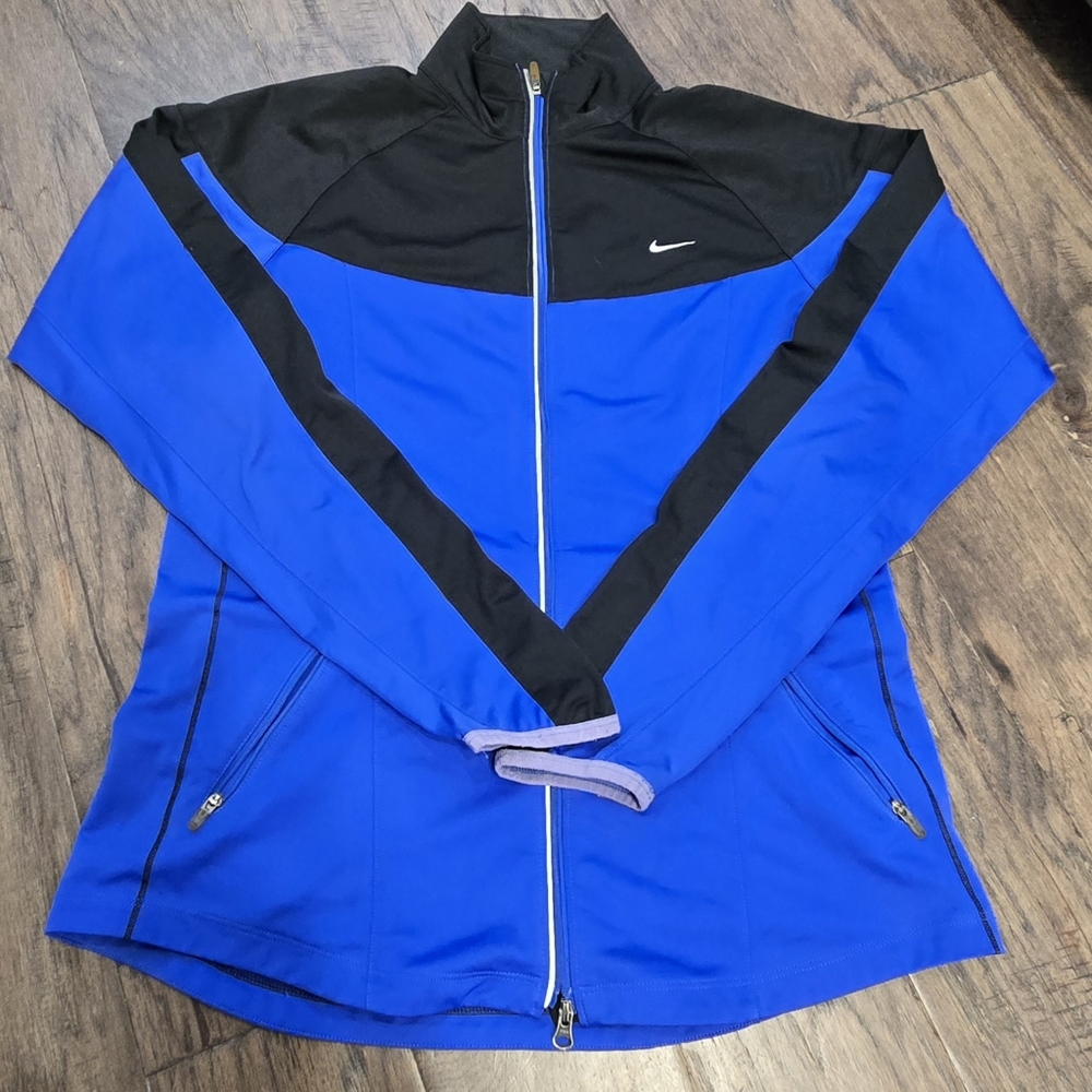 Nike Women's Medium Full Zip Blue Blue Running Jacket Zippered Pockets